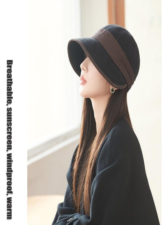 huablo Sun Hat for Women, Ponytail Sun Hats for Women, Wool Casual Hats Wide Brim,Felt Hat Packable Adjustable Cap Unisex Black - Image 2